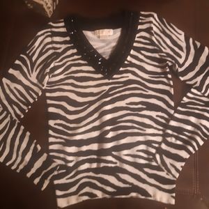 Michael Kors Zebra Print Embellished VNeck Sweater